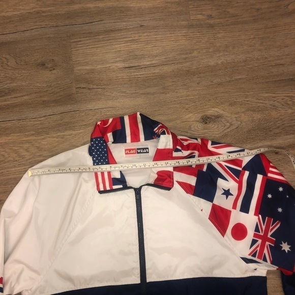 VTG 90s Flag Wear Red White & Blue Multi Flag Full Zip Windbreaker Oversized M - Picture 4 of 8